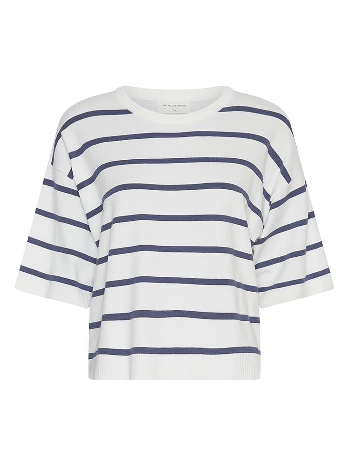 MOSS COPENHAGEN Koszulka w kolorze biało-granatowym rozmiar: M/L