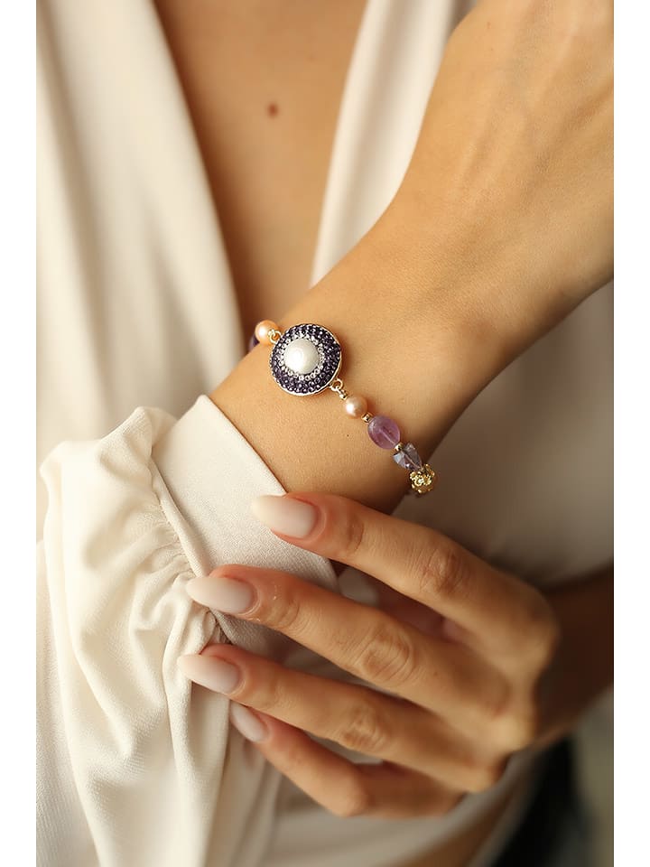 L'Atelier de Gaia Pozłacana bransoletka z perłami i ametystami rozmiar: onesize