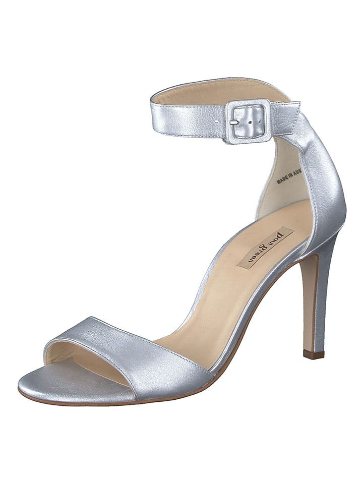 Paul Green Skórzane sandały w kolorze srebrnym na obcasie rozmiar: 40