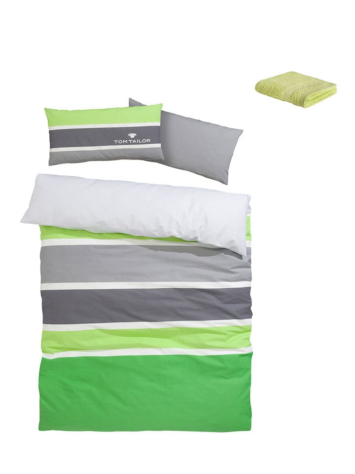 Tom Tailor home Komplet pościeli renforcé "Felix" w kolorze zielono-szarym - 200 x 135 cm rozmiar: onesize