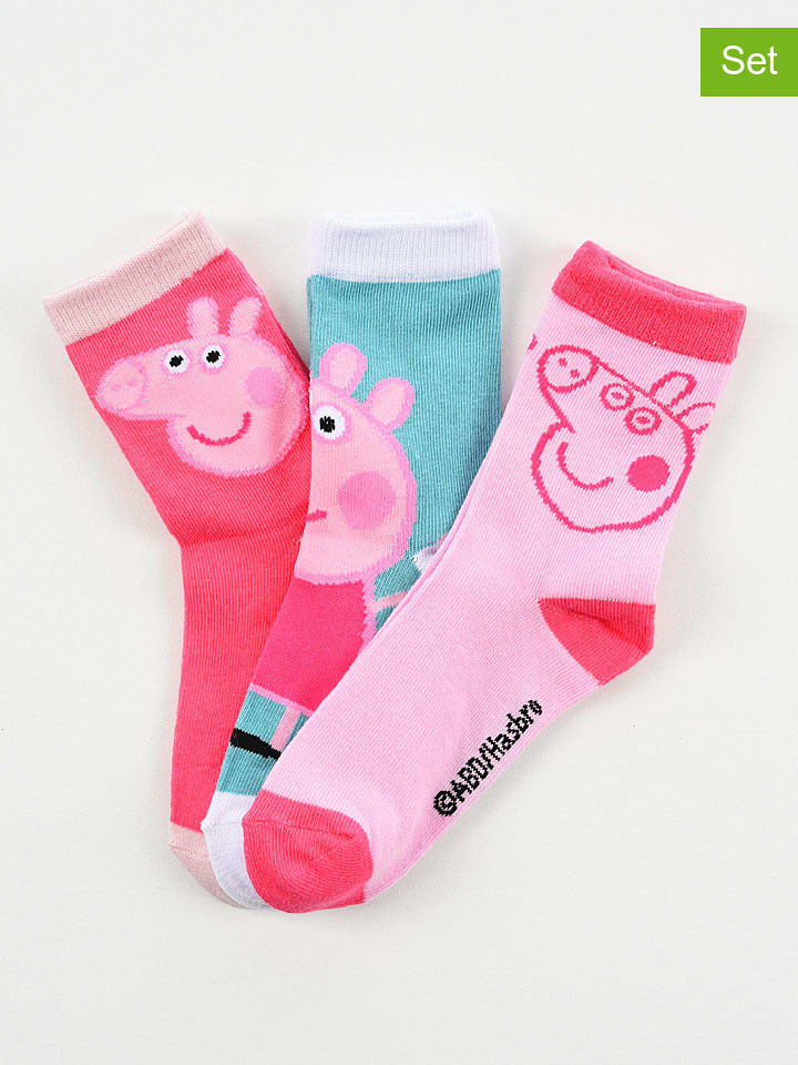 Peppa Pig Skarpety (3 pary) "Świnka Peppa" w kolorze jasnoróżowo-różowo-turkusowym rozmiar: 31-34