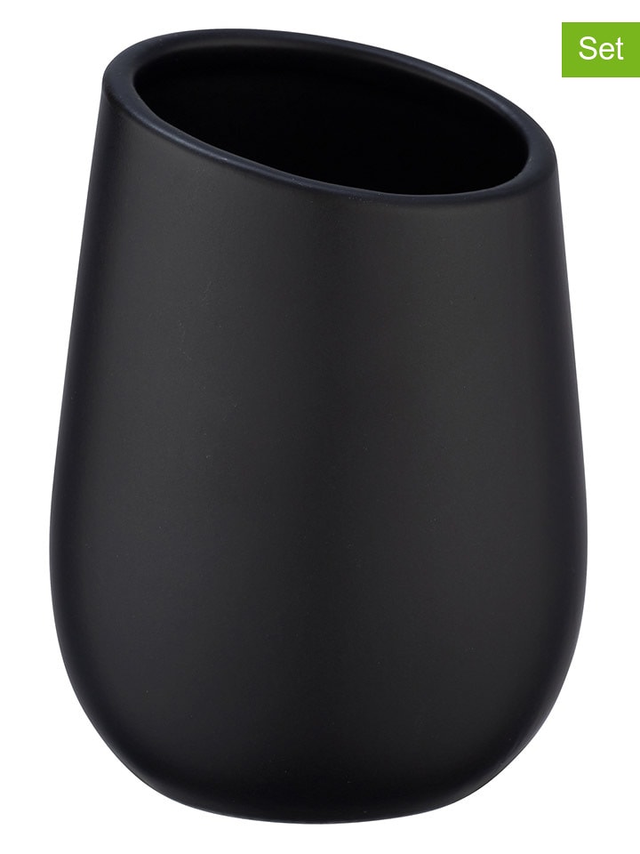 Wenko Kubki łazienkowe (2 szt.) "Badi" w kolorze czarnym - wys. 11 x Ø 8 cm rozmiar: onesize