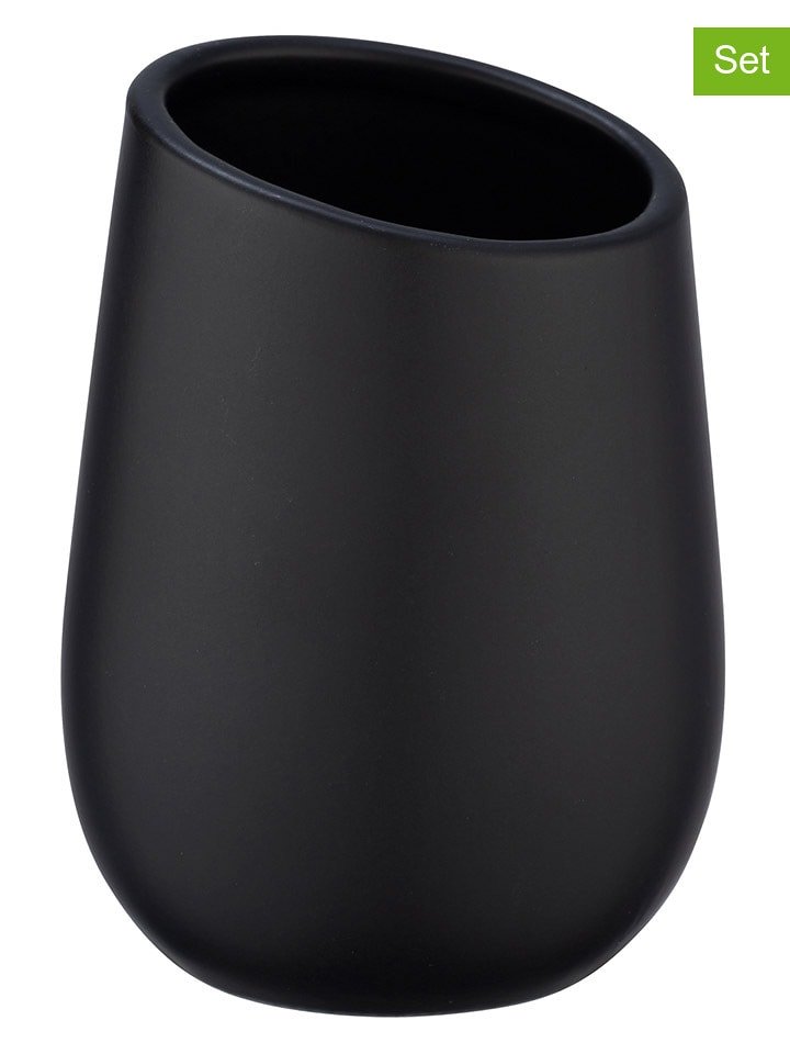 Wenko Kubki łazienkowe (2 szt.) "Badi" w kolorze czarnym - wys. 11 x Ø 8 cm rozmiar: onesize