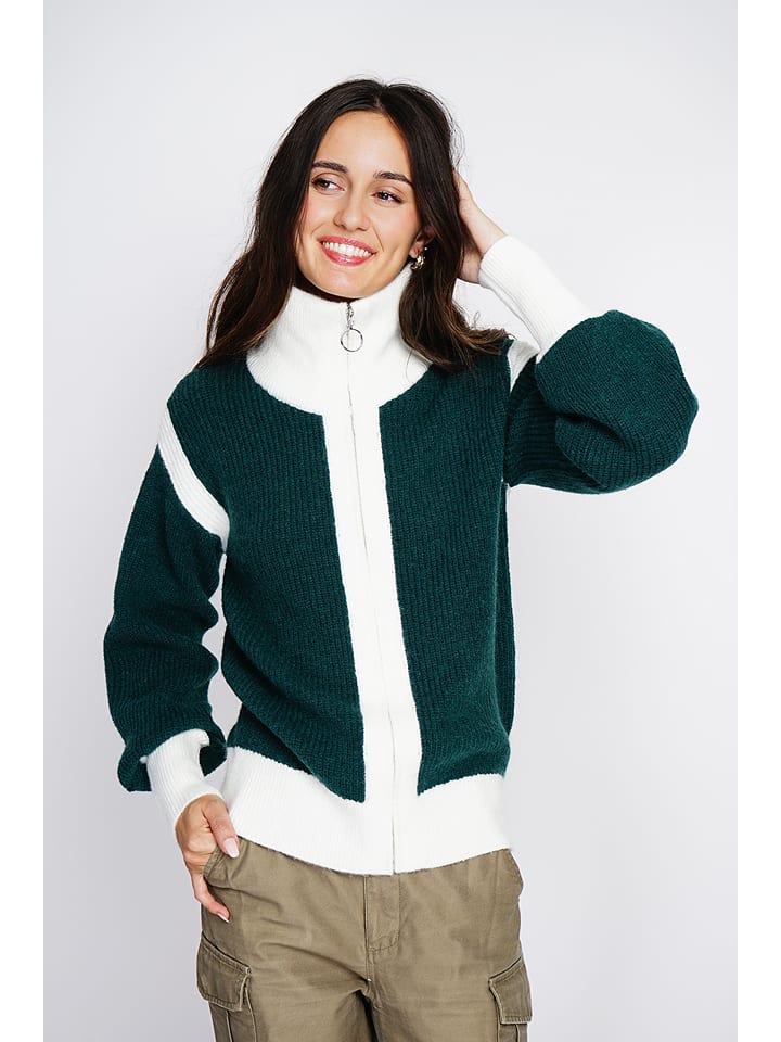 ASSUILI Kardigan w kolorze ciemnozielono-białym rozmiar: 38