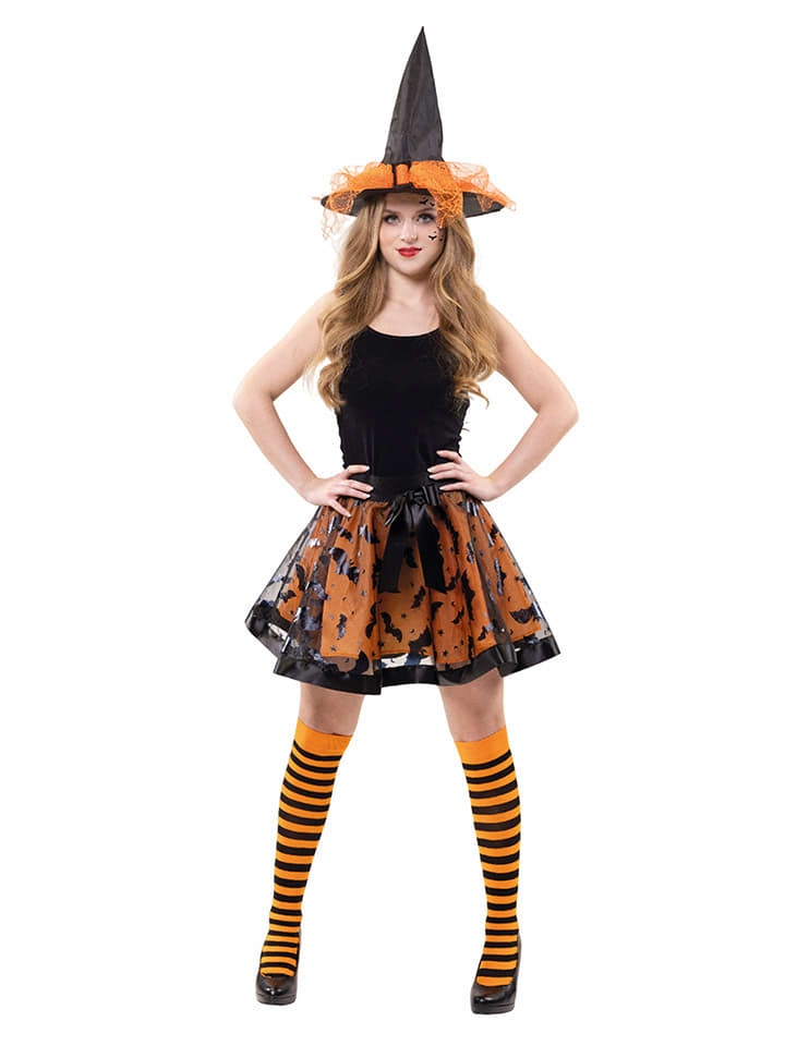 Party x People 3-częściowy kostium "Witch Agatha" w kolorze pomarańczowo-czarnym rozmiar: onesize