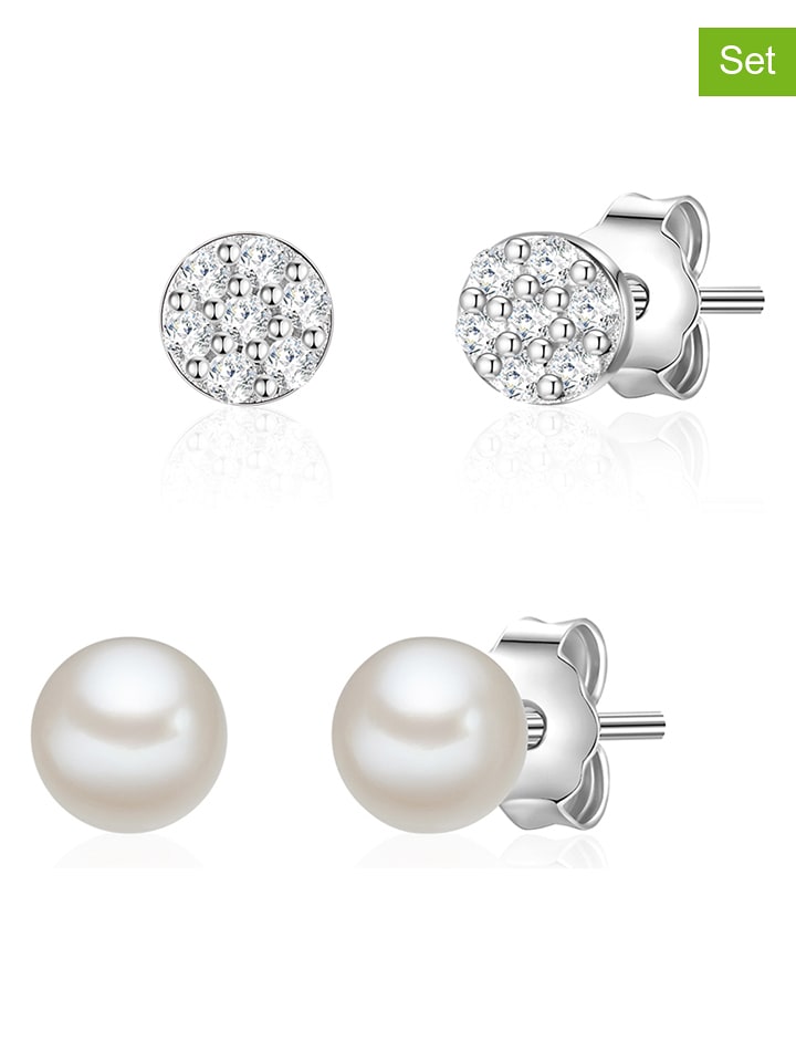 Lulu & Jane Kolczyki-wkrętki (2 pary) z cyrkoniami i perłami rozmiar: onesize