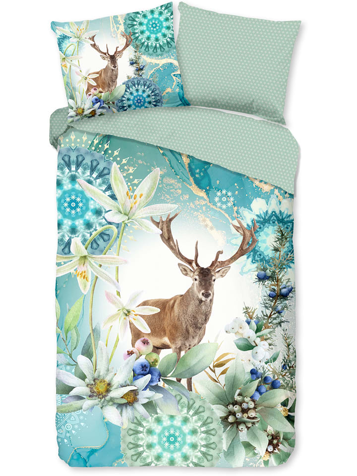 Hip Komplet pościeli satynowej "Xela" w kolorze zielonym ze wzorem rozmiar: 240x220 cm