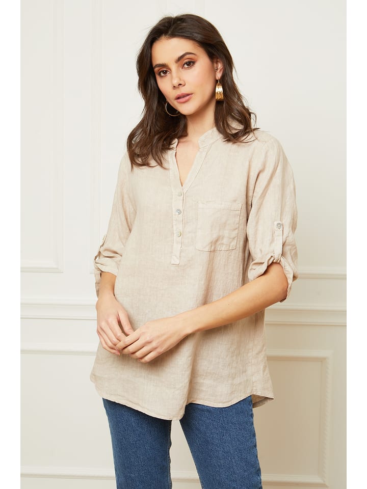 Fleur de Lin Lniana bluzka "Bjorg" w kolorze beżowym rozmiar: XXL