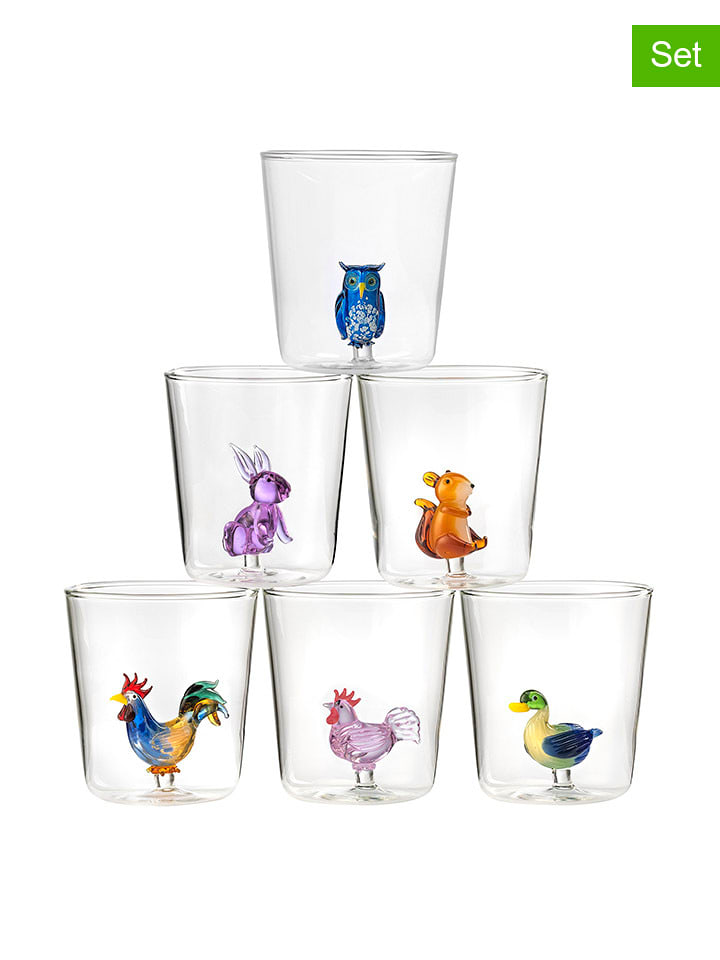 Onlylux Szklanki (6 szt.) "Pet Friends - Mix 2" ze wzorem - wys. 9,3 cm rozmiar: onesize