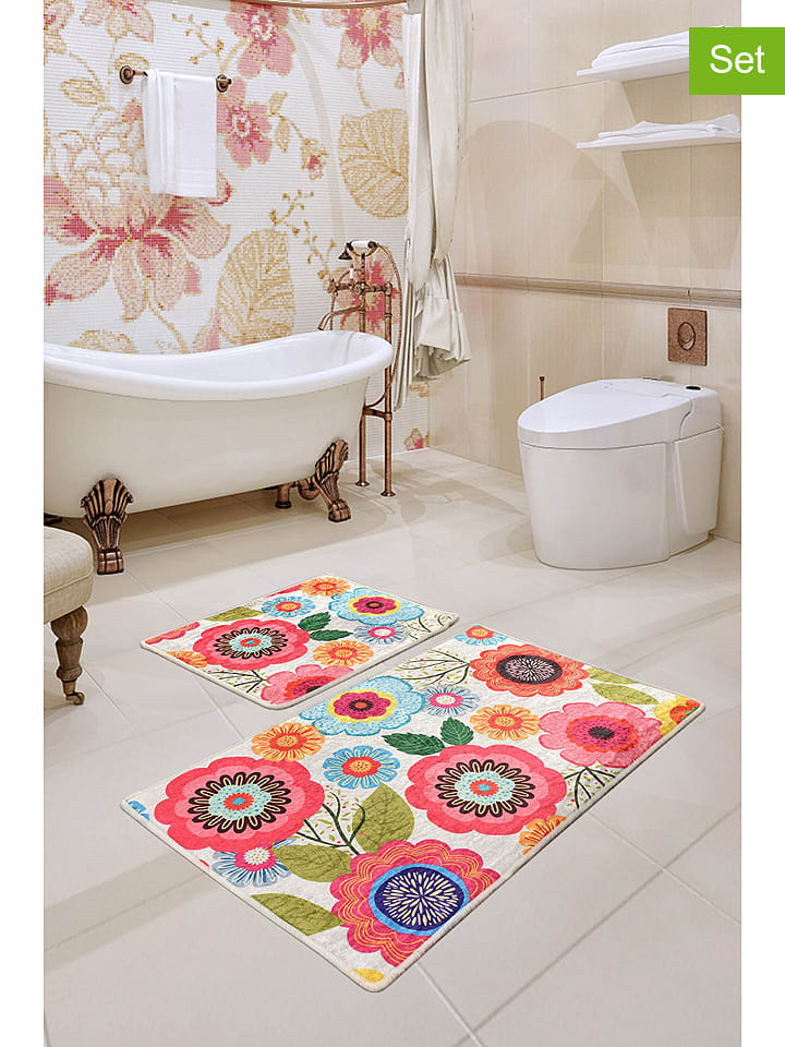 Colourful Cotton Dywaniki łazienkowe (2 szt.) "Galvin" w kolorze błękitno-różowym rozmiar: onesize