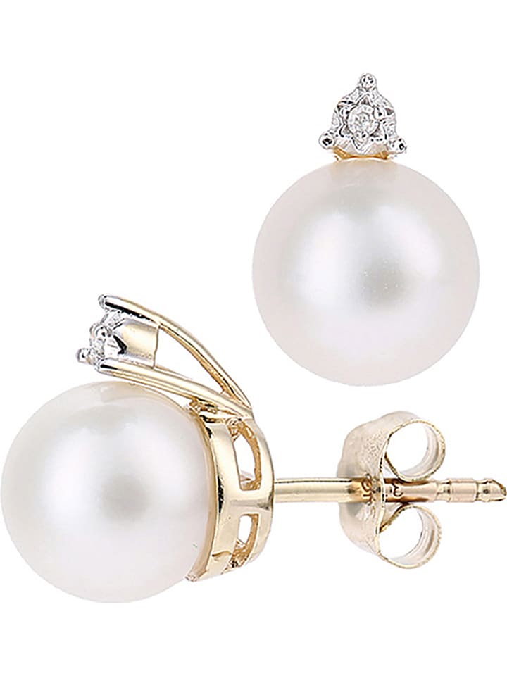 Diamant Exquis Złote kolczyki-wkrętki z diamentami i perłami rozmiar: onesize