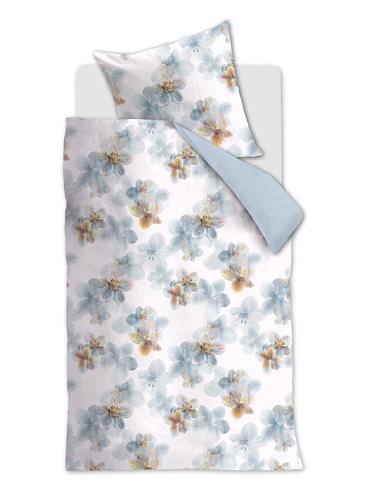 Beddinghouse Komplet pościeli satynowej "Estelle" w kolorze biało-błękitno-szarym rozmiar: 155x220 cm