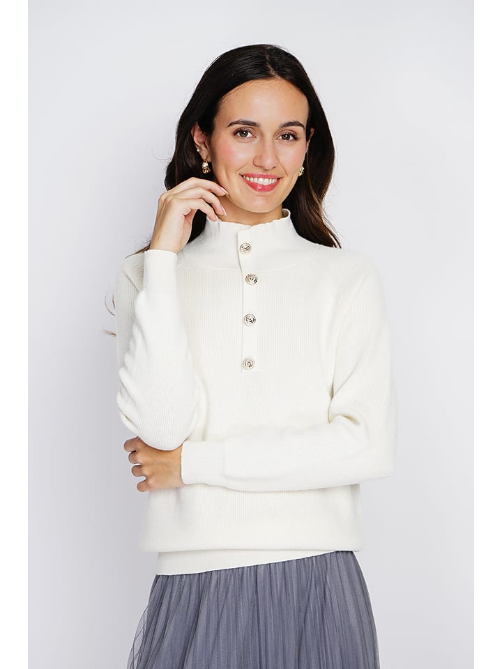 ASSUILI Kaszmirowy sweter w kolorze białym rozmiar: 40