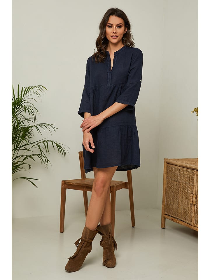 La Compagnie Du Lin Lniana sukienka "Gabin" w kolorze granatowym rozmiar: L