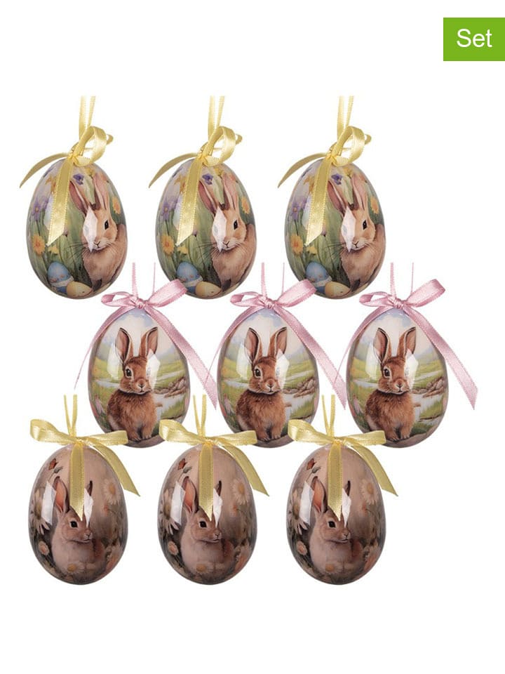 Clayre & Eef Zawieszki dekoracyjne (9 szt.) "Egg" w kolorze jasnoróżowo-zielonym - Ø 5 cm rozmiar: onesize