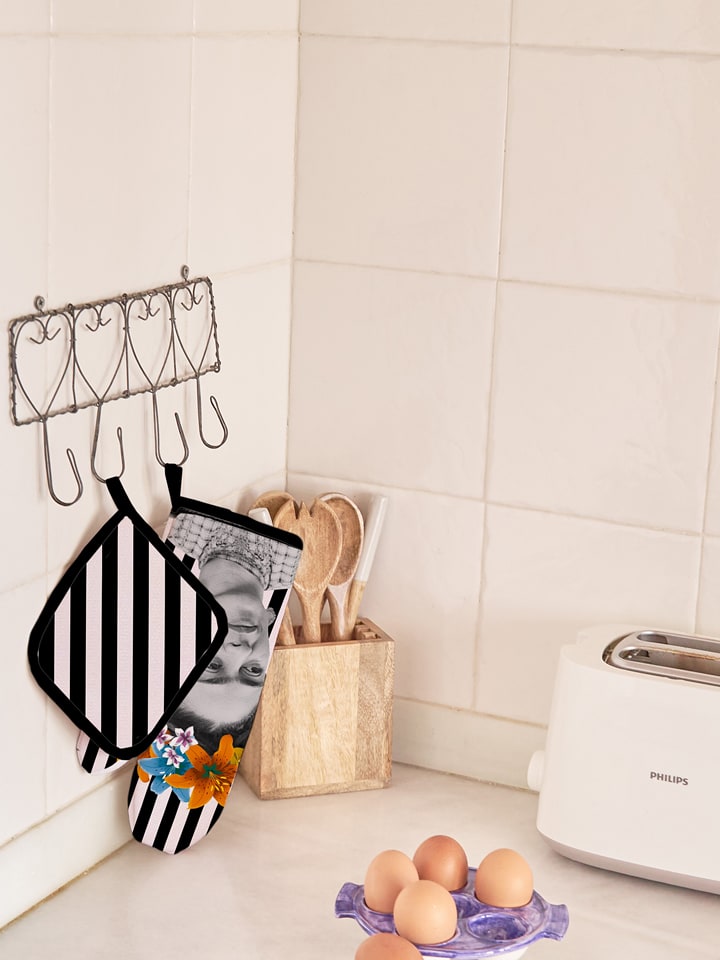 Madre Selva Rękawice kuchenne (2 szt.) w kolorze czarno-białym - 16,5 x 28 cm rozmiar: onesize