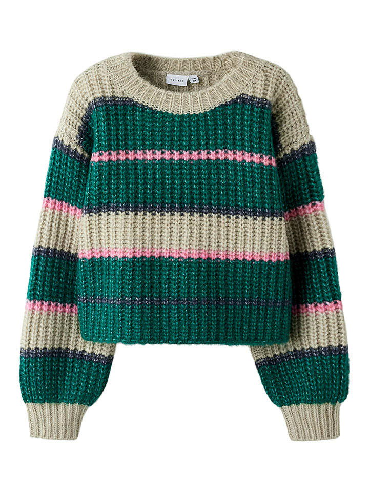 name it Sweter "Psubia" w kolorze zielono-beżowo-jasnoróżowym rozmiar: 146/152