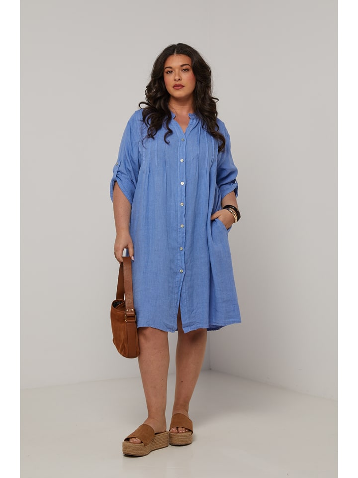 Curvy Lady Lniana sukienka w kolorze niebieskim rozmiar: 48/50