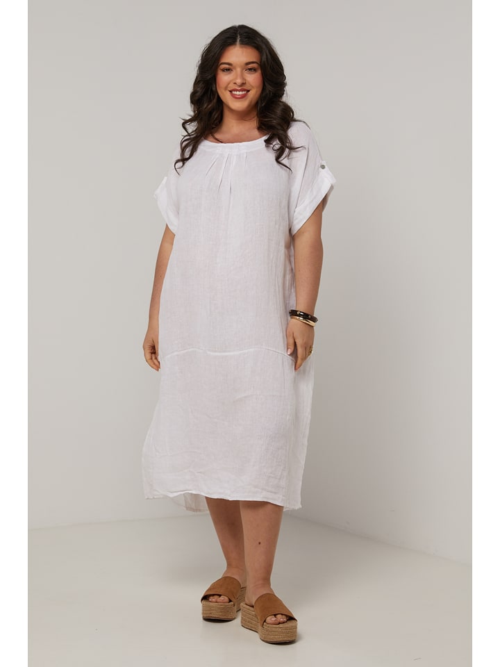 Curvy Lady Lniana sukienka w kolorze białym rozmiar: 44/46