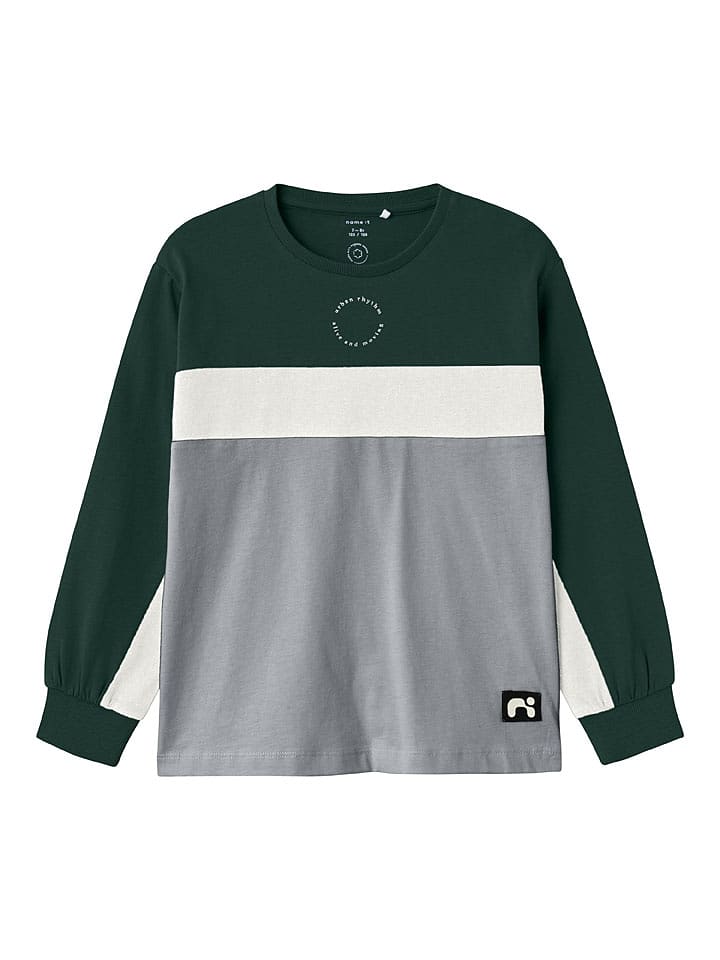 name it Koszulka "Pofinte" w kolorze zielono-szaro-białym rozmiar: 158/164