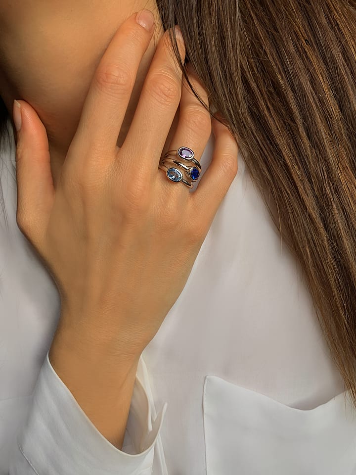 Les Petites Précieuses Srebrny pierścionek z kamieniami szlachetnymi rozmiar: 54