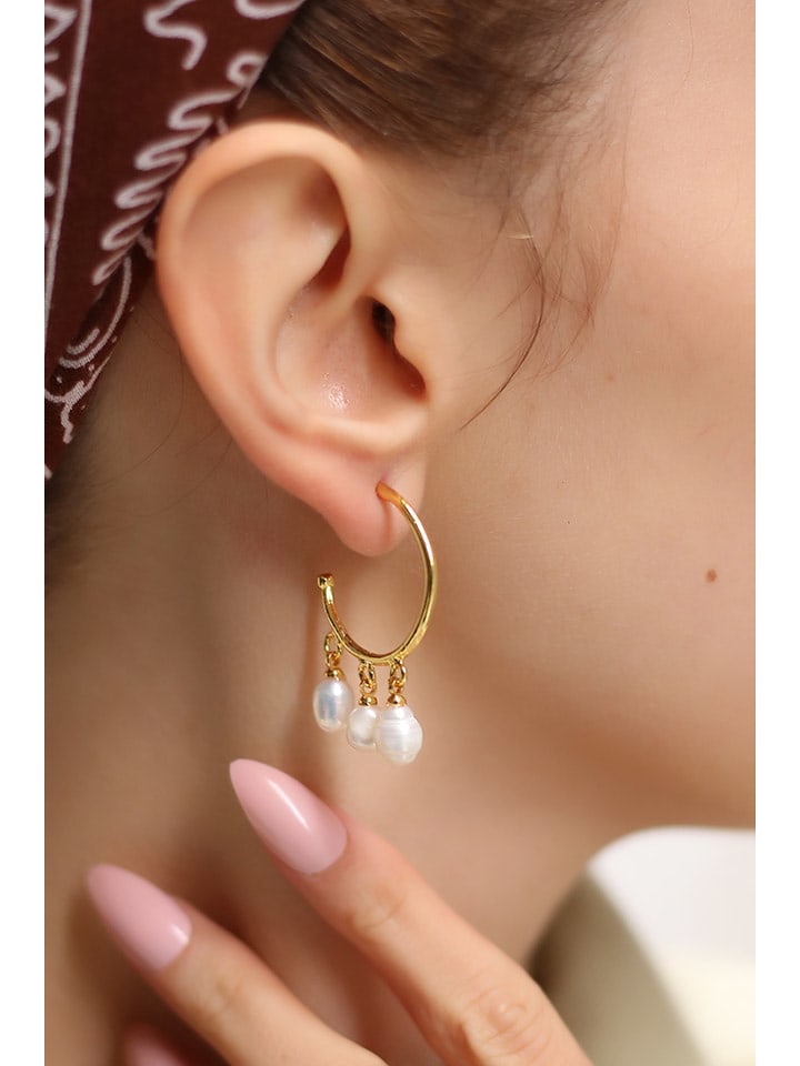 Pierres delicates Pozłacane kolczyki-półkreole z perłami rozmiar: onesize