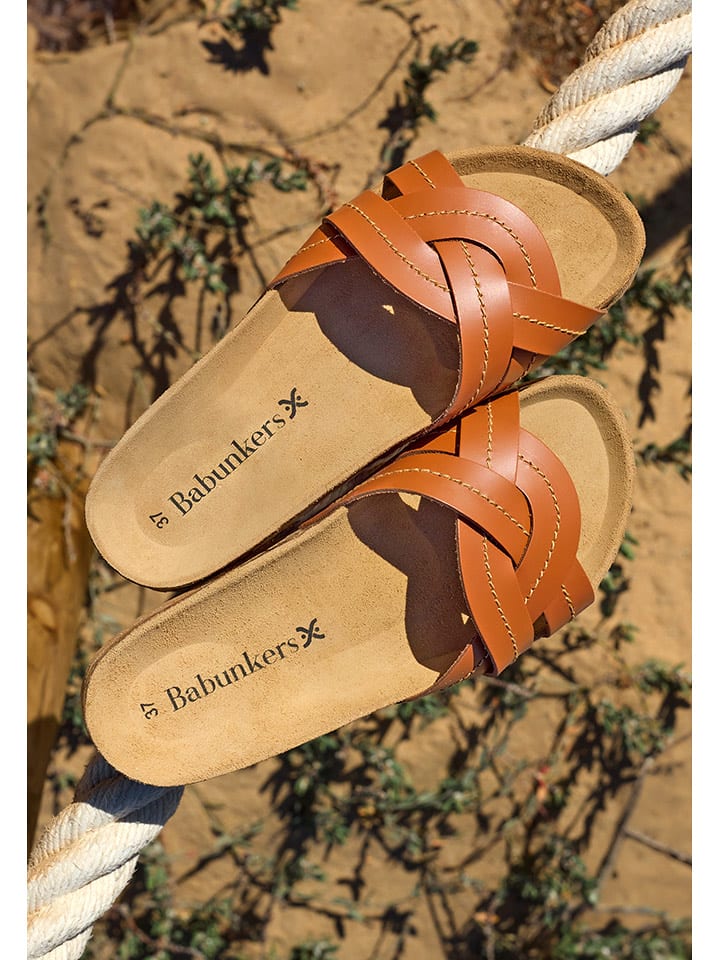 BABUNKERS Family Skórzane klapki w kolorze brązowym rozmiar: 39