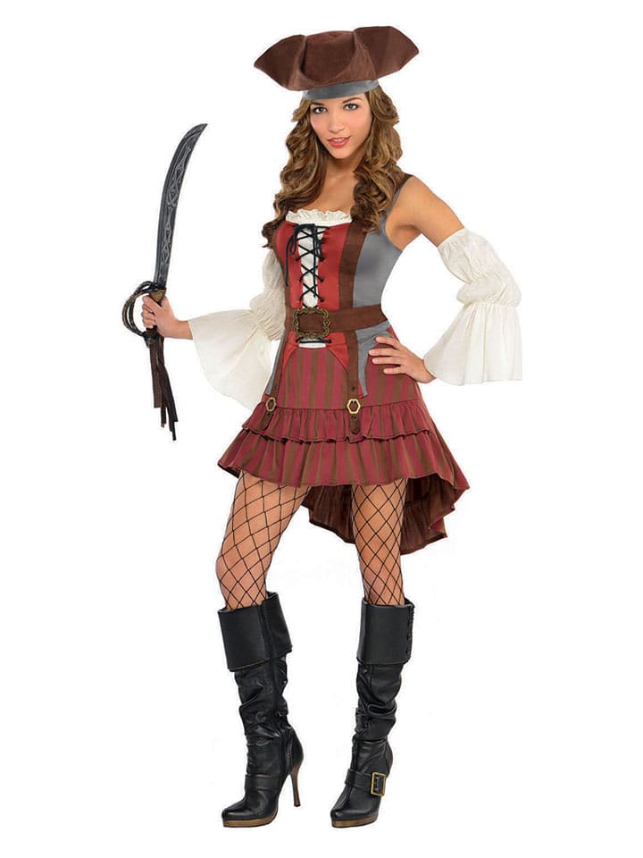 amscan 3-częściowy kostium "Castaway Pirate" w kolorze czerwono-brązowo-kremowym rozmiar: M/L