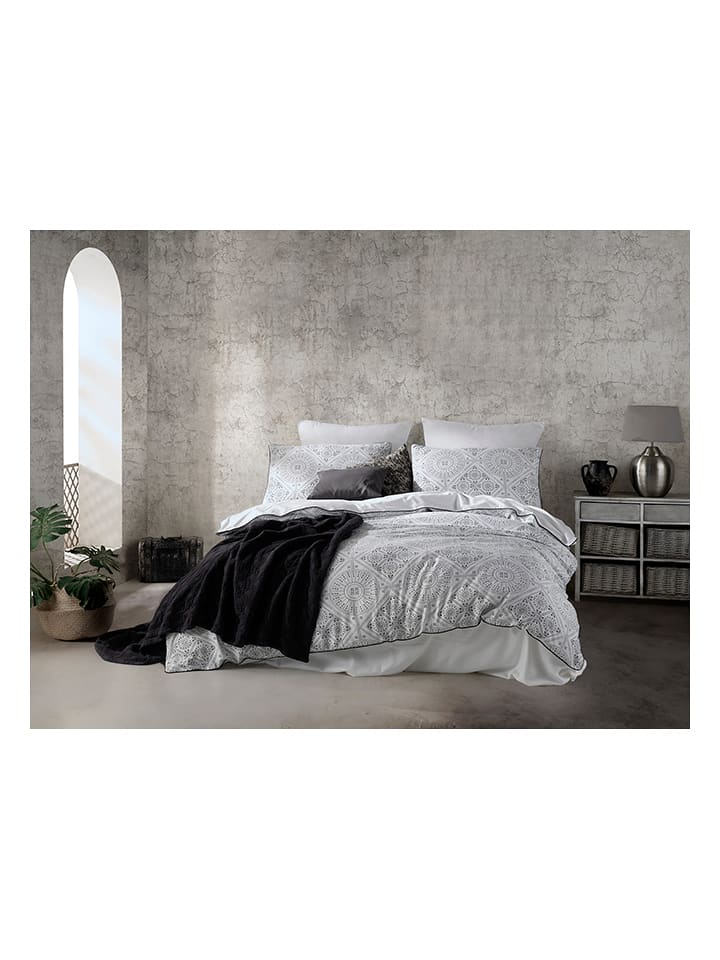 Colourful Cotton Komplet pościeli satynowej "Iskit" w kolorze biało-czarnym rozmiar: 240x220 cm