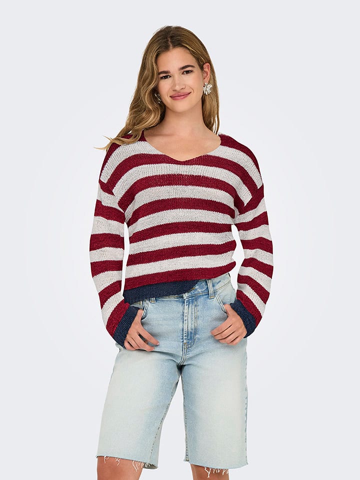 ONLY Sweter w kolorze bordowo-beżowym rozmiar: XL