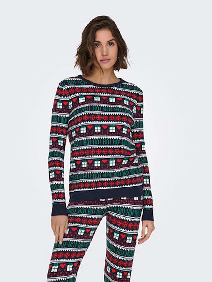 ONLY Sweter w kolorze granatowo-czerwono-zielonym rozmiar: XS
