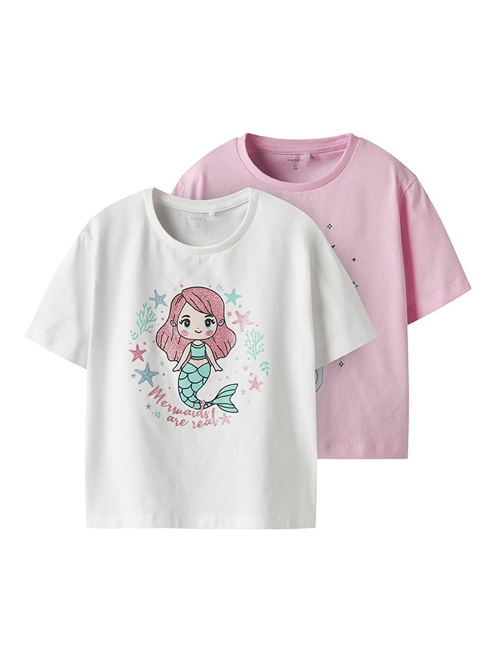 name it Koszulki (2 szt.) w kolorze białym i jasnoróżowym rozmiar: 92