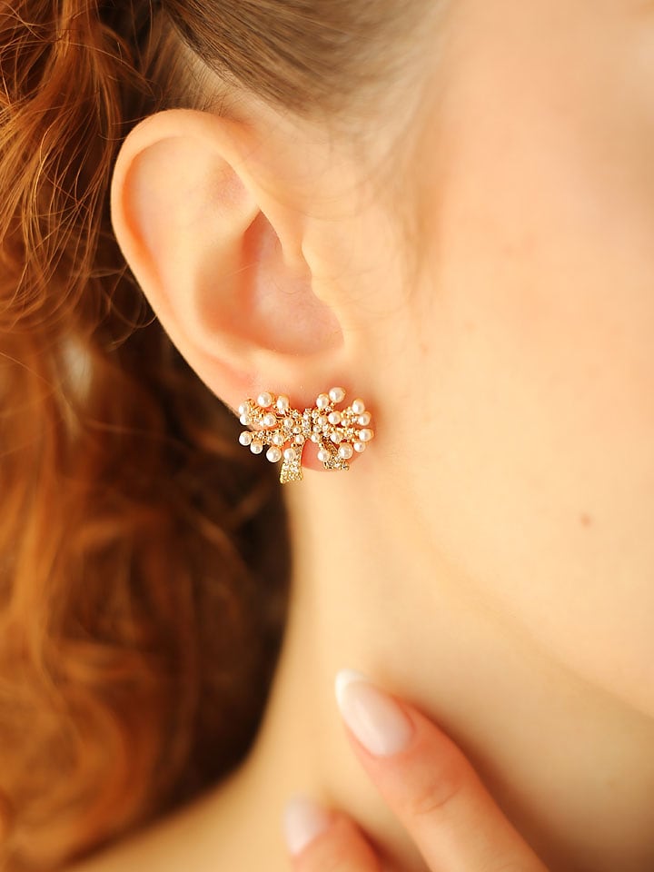 Pierres de Jade Pozłacane kolczyki-wkrętki z perłami i cyrkoniami rozmiar: onesize