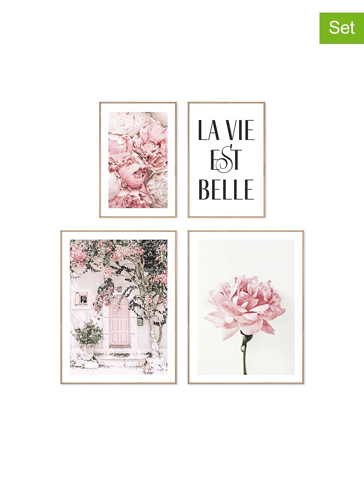 Orangewallz Druki artystyczne (4 szt.) "Pink romance" w ramce rozmiar: 30x40 cm
