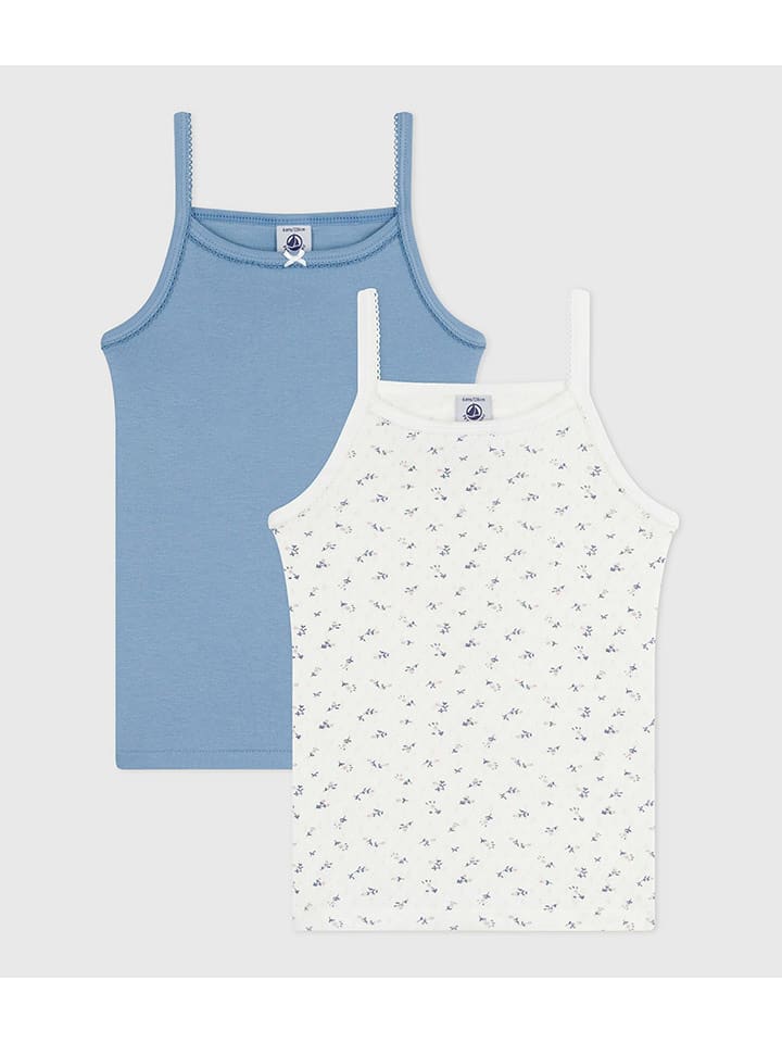 PETIT BATEAU Podkoszulki (2 szt.) w kolorze błękitnym i kremowym rozmiar: 116