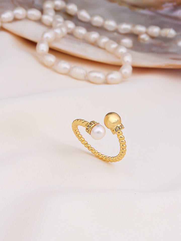 Pierres de Jade Pozłacany pierścionek z perłami i cyrkoniami rozmiar: onesize