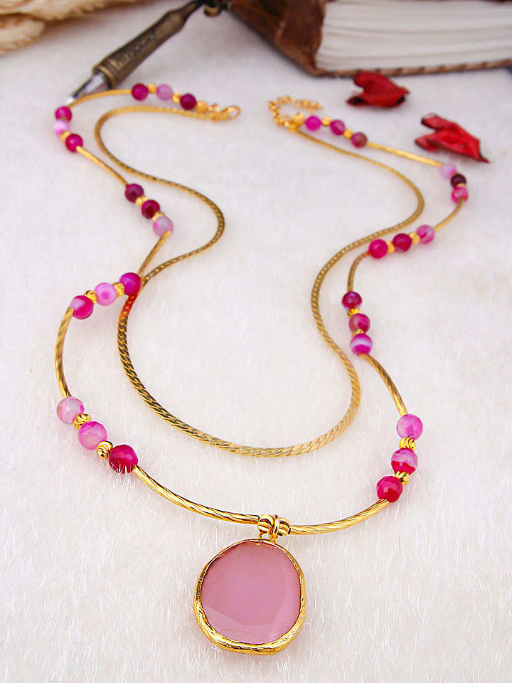 Pierres de Jade Pozłacany naszyjnik z elementami ozdobnymi - dł. 48 cm rozmiar: onesize