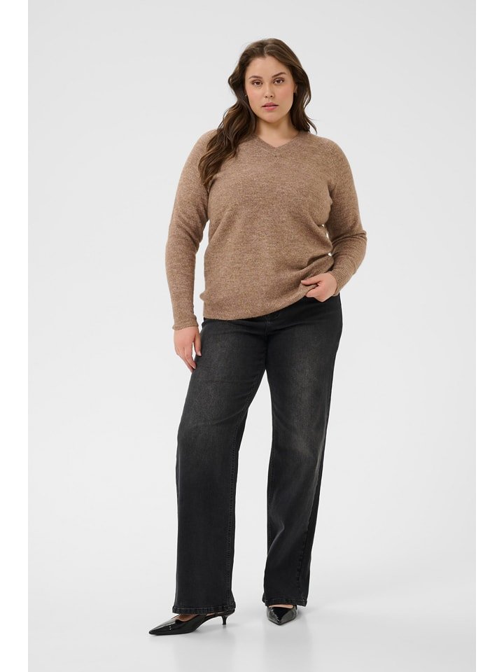 KAFFE curve Sweter w kolorze karmelowym rozmiar: M