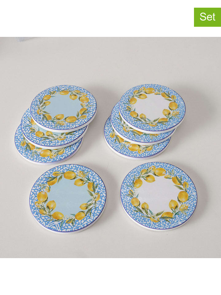 Boltze Podkładki (4 szt.) "Capri" w kolorze błękitno-żółtym - Ø 10 cm rozmiar: onesize