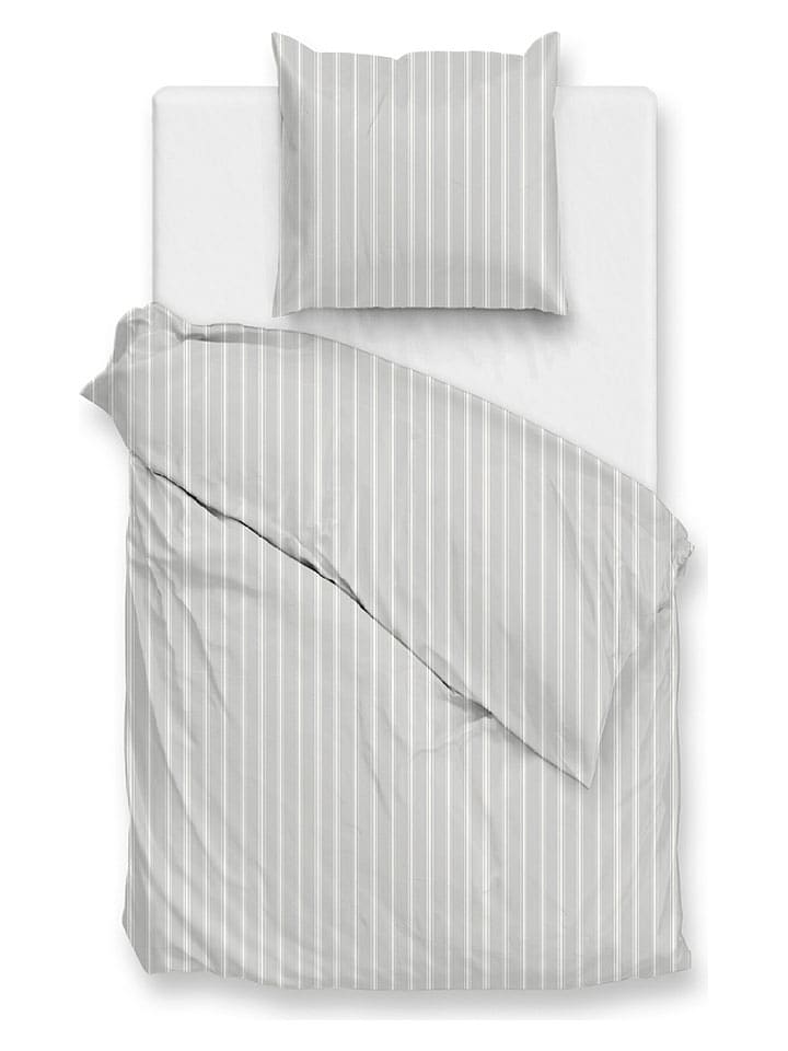 Zo!Home Komplet pościeli perkalowej "Righe di Percalle" w kolorze jasnoszaro-białym rozmiar: 155x220 cm