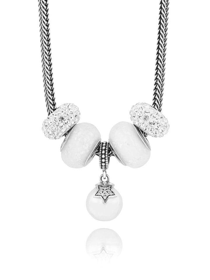 CHARM'S Srebrny naszyjnik z charmsami i zawieszką - dł. 45 cm rozmiar: onesize