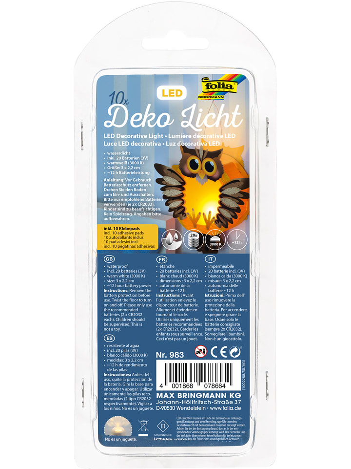 folia PAPER Dekoracyjne lampki LED (10 szt.) w kolorze białym rozmiar: onesize