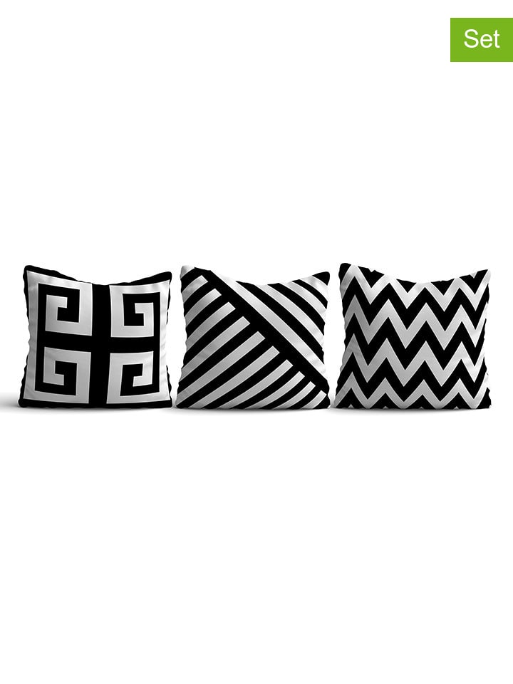 ABERTO DESIGN Poszewki (3 szt.) w kolorze biało-czarnym na poduszki rozmiar: 43x43 cm