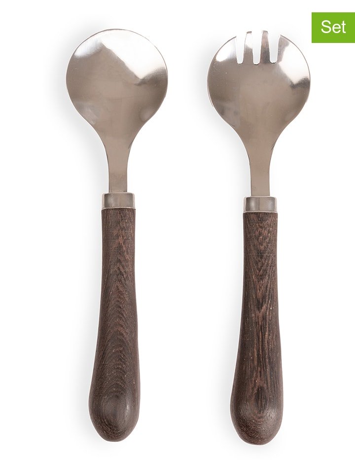 Sagaform Sztućce sałatkowe w kolorze brązowym - wys. 23 cm rozmiar: onesize
