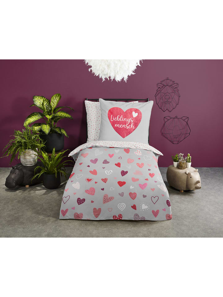 Good Morning Komplet pościeli renforcé "Hearts" w kolorze biało-różowym rozmiar: 135x200 cm