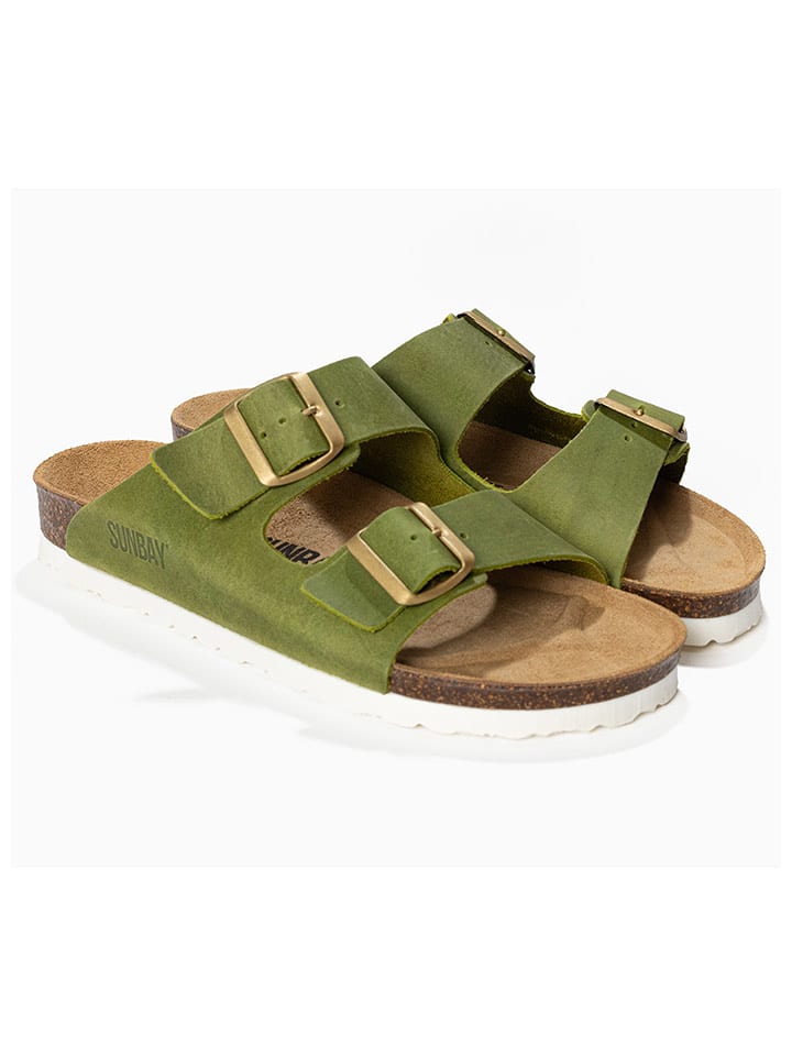 Sunbay Skórzane klapki "Trefle" w kolorze zielonym rozmiar: 37