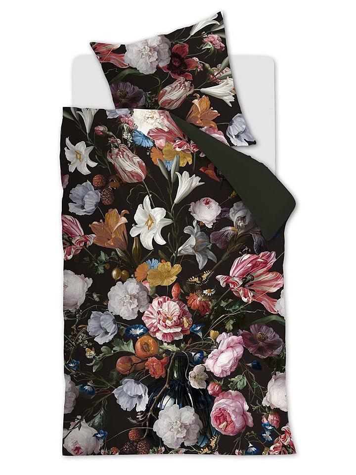 Ambiante Komplet pościeli satynowej "Flowerbomb" w kolorze zielonym ze wzorem rozmiar: 200x200/220 cm