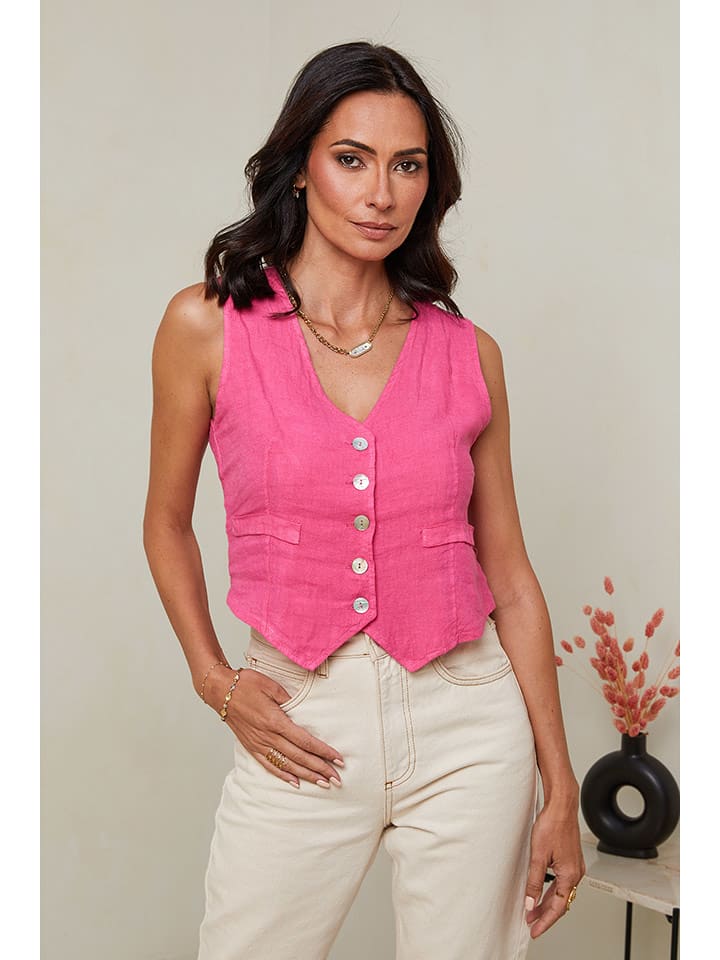 Le Monde du Lin Lniana kamizelka w kolorze różowym rozmiar: 34/36