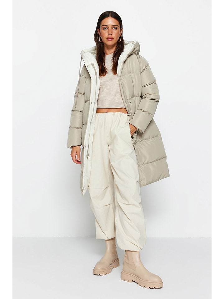 trendyol Dwustronny płaszcz zimowy w kolorze kremowo-jasnozielonym rozmiar: XS