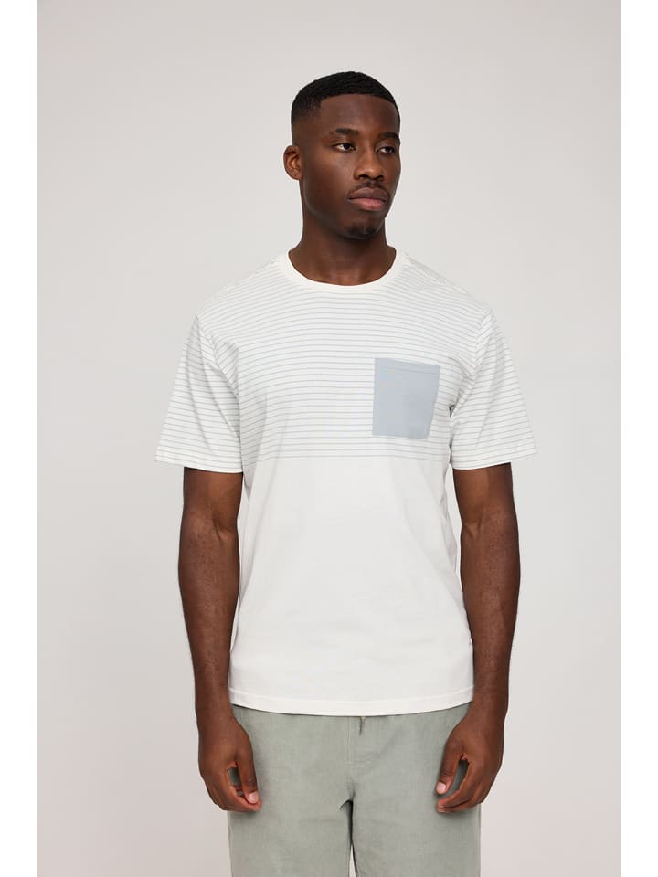 MAZINE Koszulka "Halfway Striped" w kolorze kremowo-błękitnym rozmiar: L